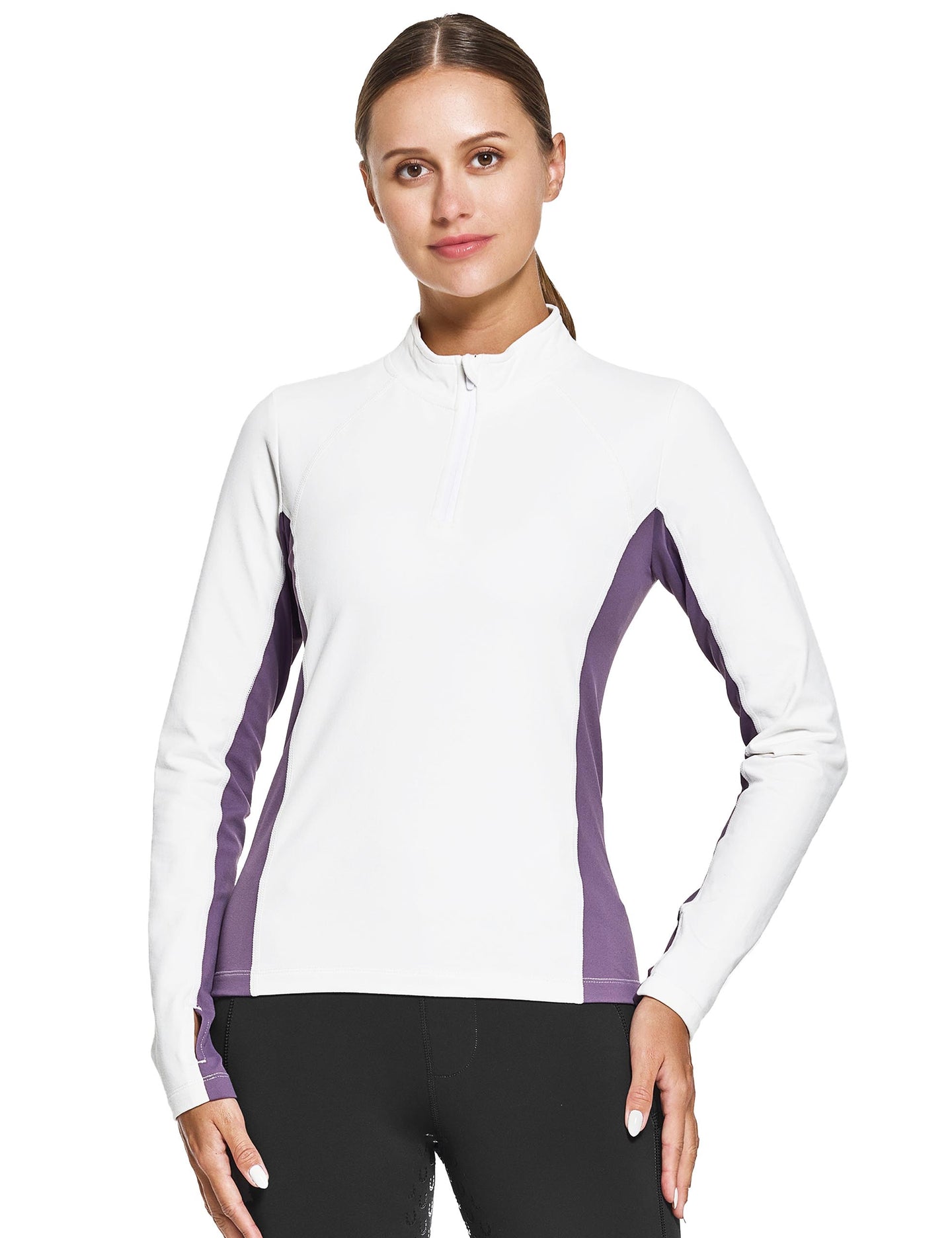 Camisa ecuestre térmica con forro polar para mujer, jersey para correr con media cremallera, camisa atlética de esquí con orificios para los pulgares 