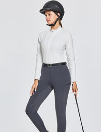Jersey térmico para correr para mujer, camisas de equitación con cremallera de 1/4, manga larga con bolsillos con cremallera 