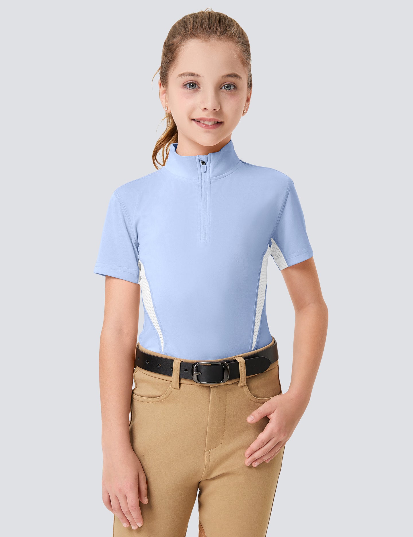 Girls T-shirts with Mesh Zip Collar