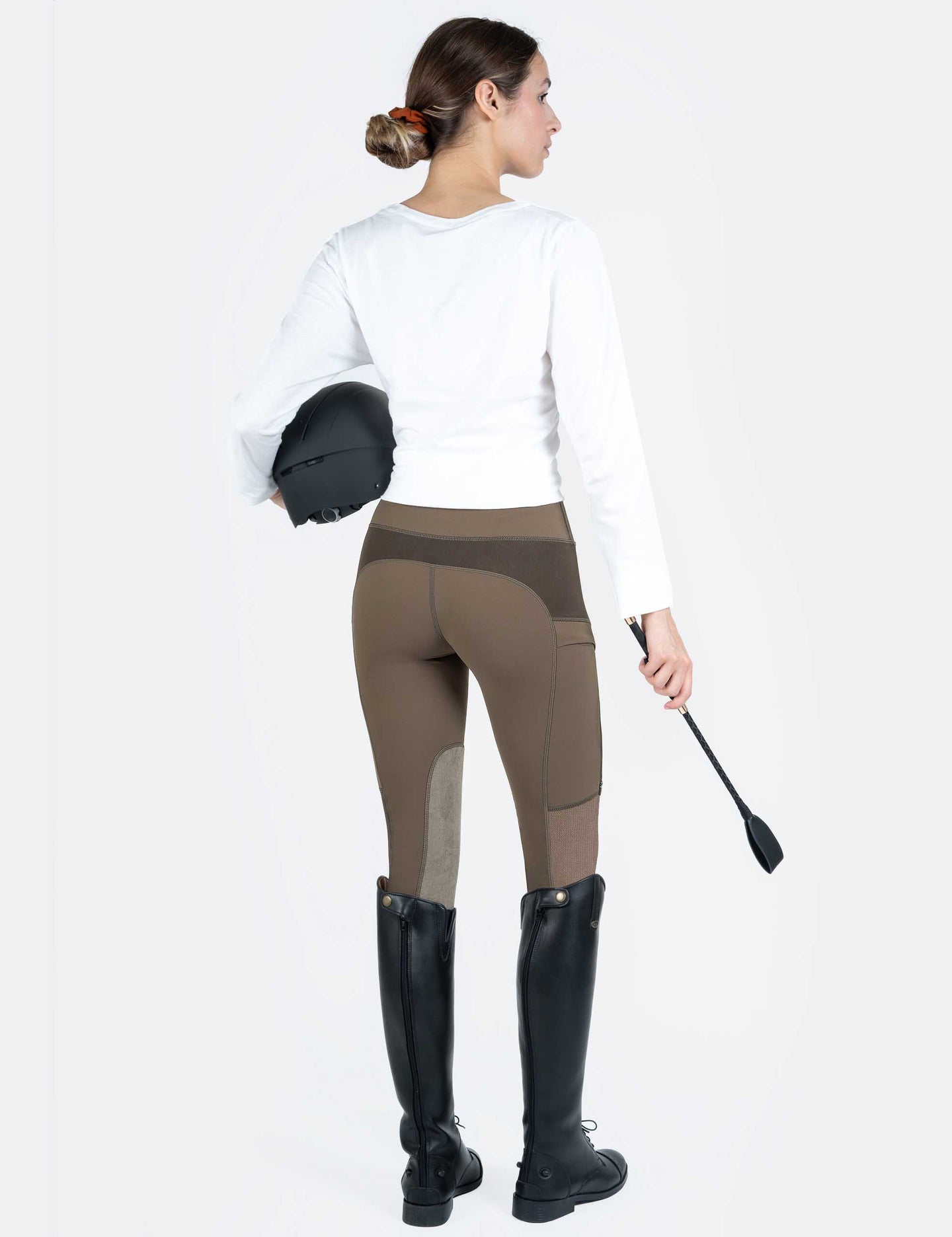 Damen-Reithose mit Reißverschlusstaschen, Kniebesatz, kühlendes Mesh-Reitsport 