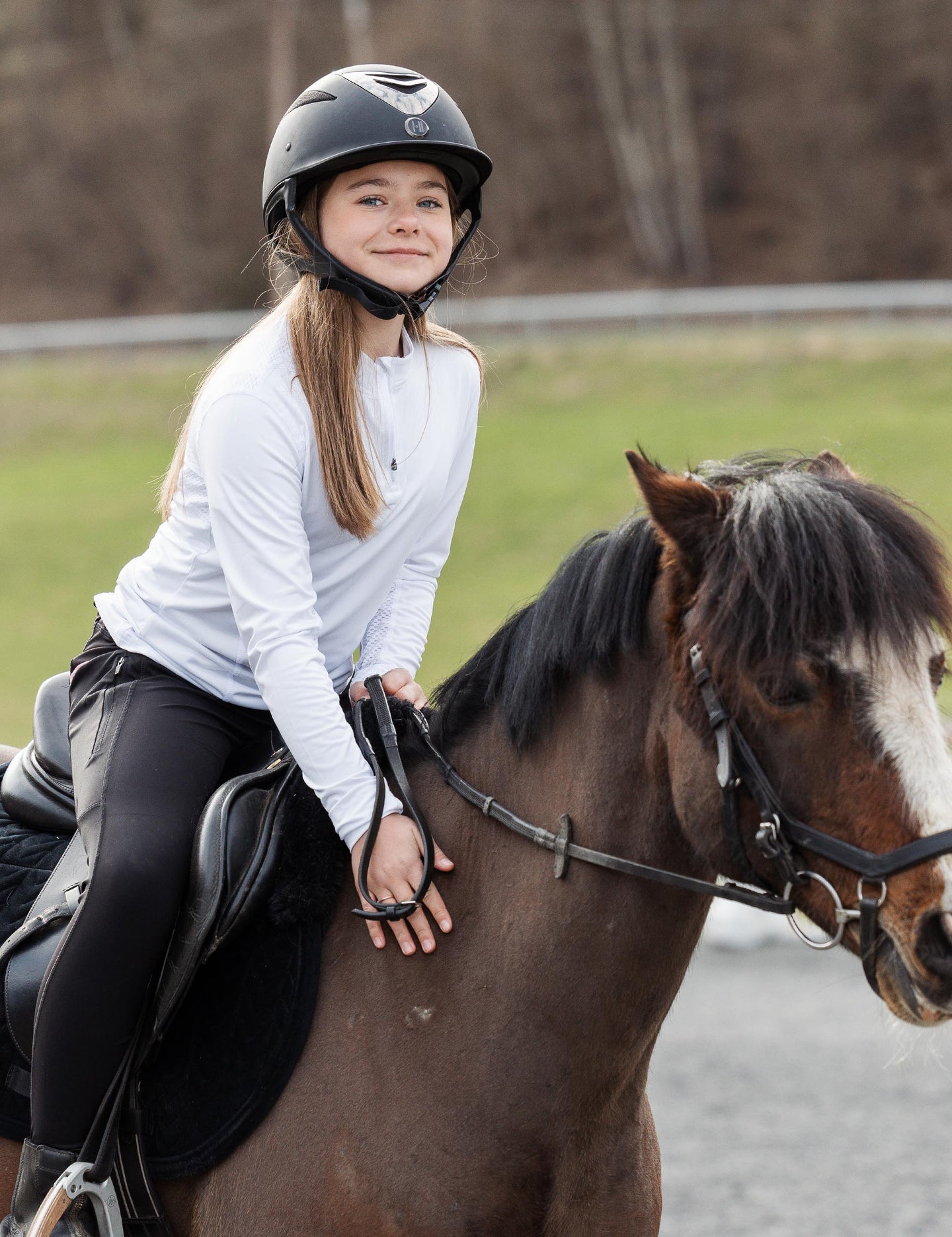 Mallas de equitación con asiento completo para niña, pantalones ecuestres de cintura alta, agarre de silicona 