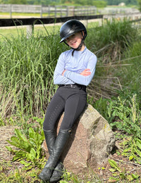 Mallas de equitación con asiento completo para niña, pantalones ecuestres de cintura alta, agarre de silicona 