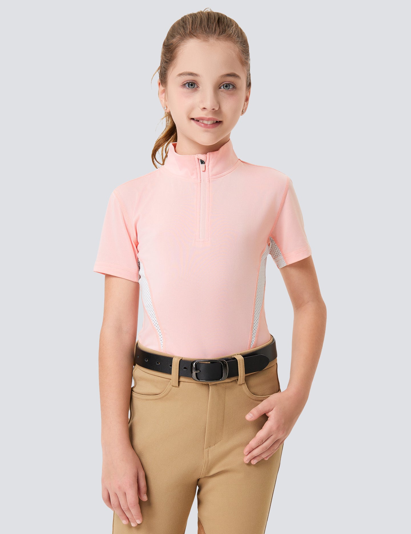 Girls T-shirts with Mesh Zip Collar