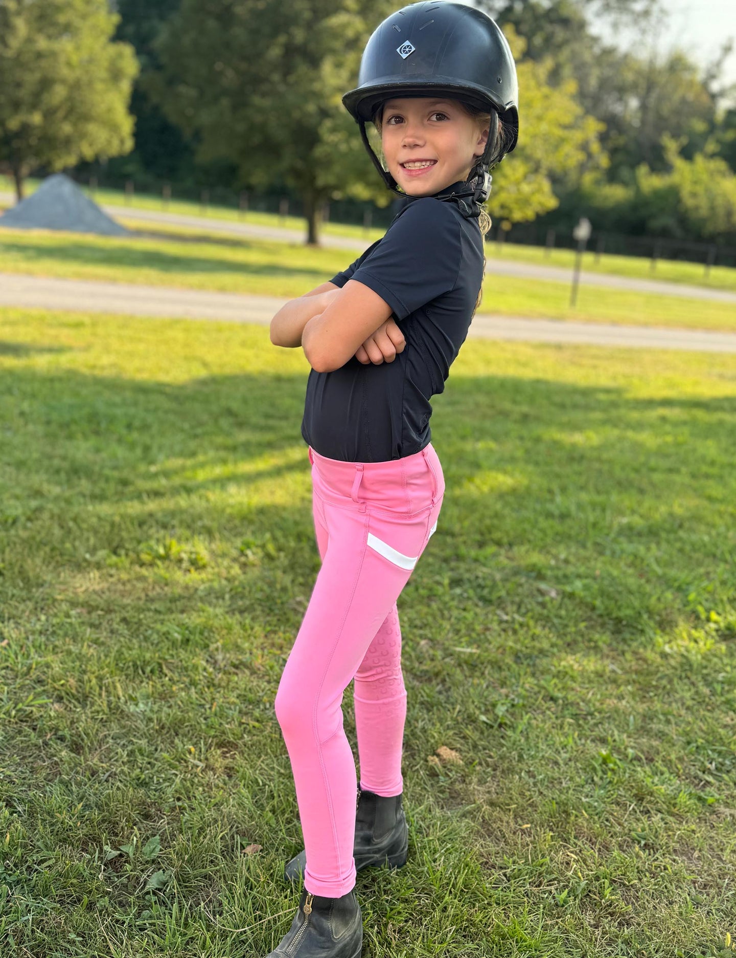 Girls Full Seat Breeches High Waist Zip Pockets