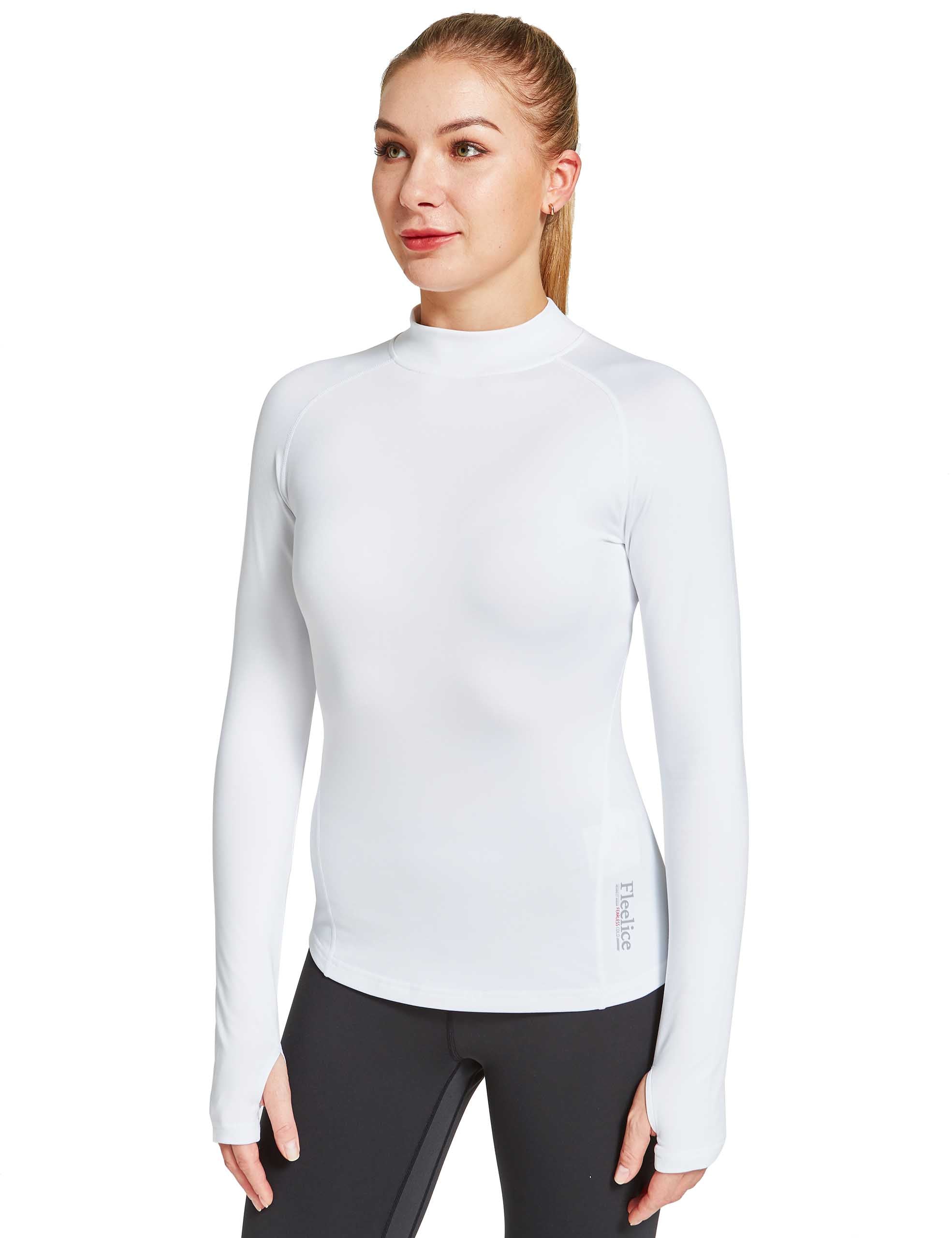 Camisa de esquí atlética de manga larga con forro polar térmico de invierno para mujer con orificios para los pulgares 