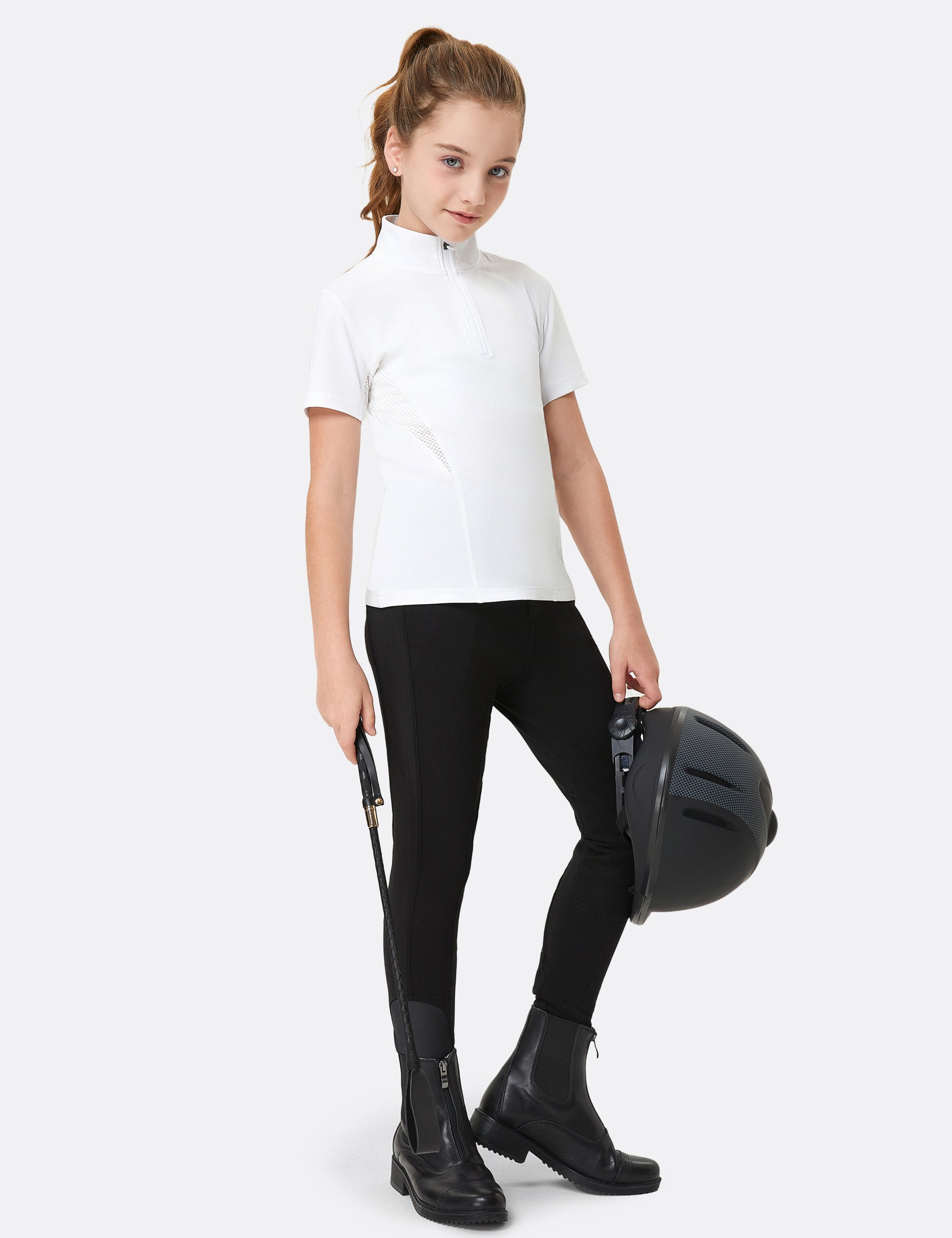 Girls T-shirts with Mesh Zip Collar